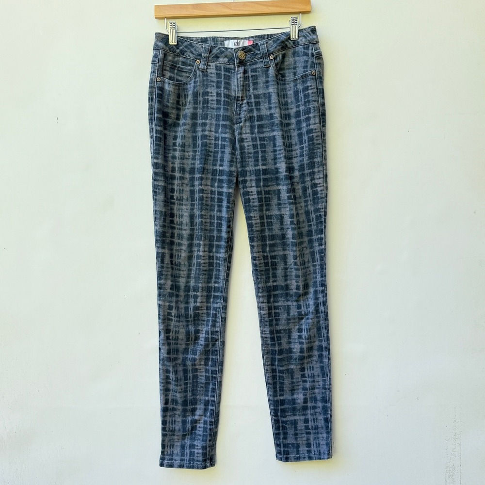 Cabi Jeans Womens 6 Curvy Skinny Plaid Pattern Gray Blue Denim‎ Modern Casual